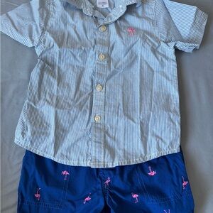 Carter's Blue and White Striped Shirt with Navy Shorts Set